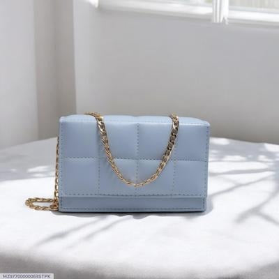 Sky Blue Girl's Quilted Chain Crossbody Bag