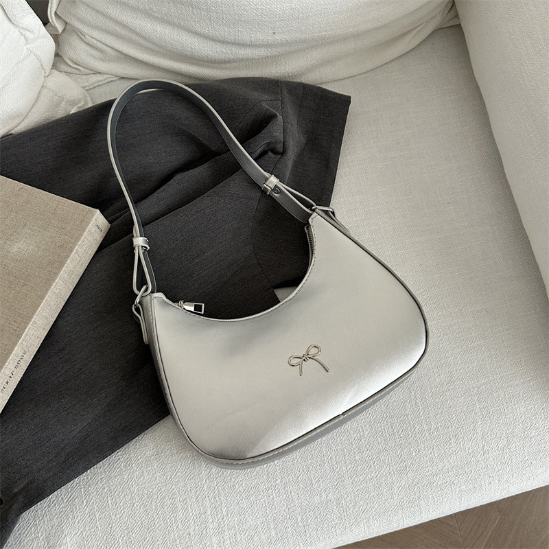 Silver Retro Crescent Shoulder Bag for Women