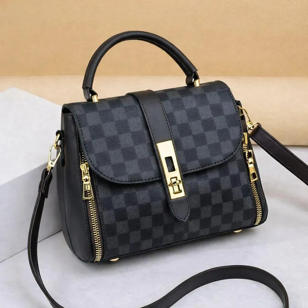 Girls Black Leather Crossbody Bag with Gold Zipper
