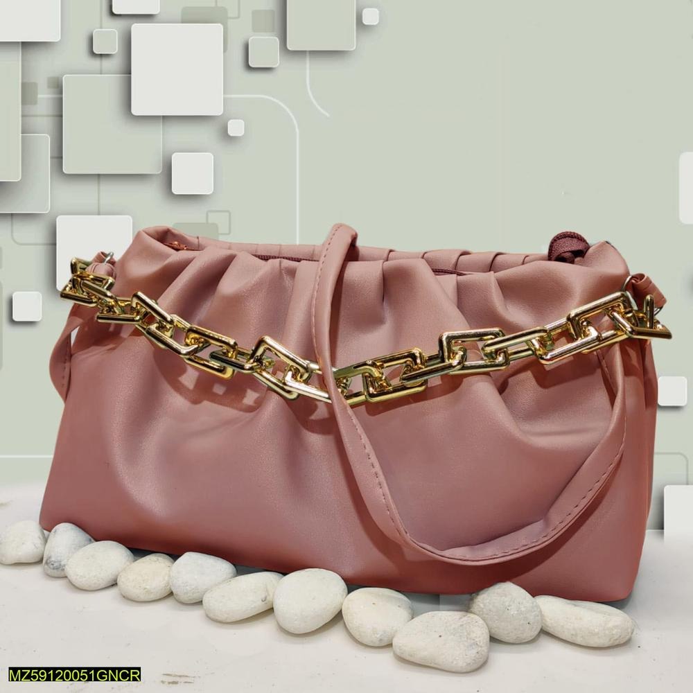 Women's Pink PU Leather Chain Strap Handbag 13x9"