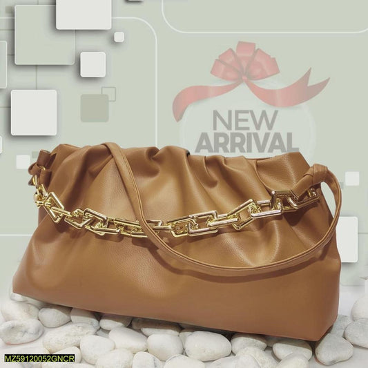Women PU Leather Plain Hand Bag with Chain Strap 13x9"
