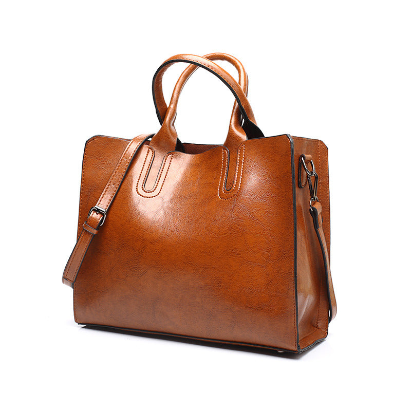 Retro Oil Wax Leather Tote Bag for Women