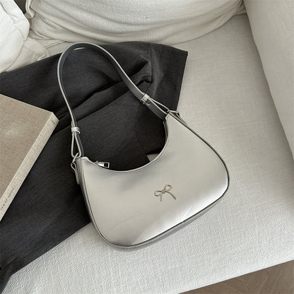 Silver Retro Crescent Shoulder Bag for Women