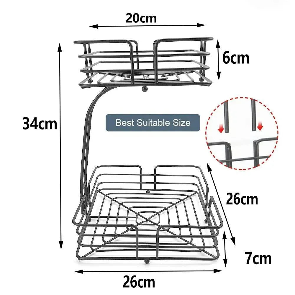 2-Tier Square Fruit Basket Black Metal Produce Stand