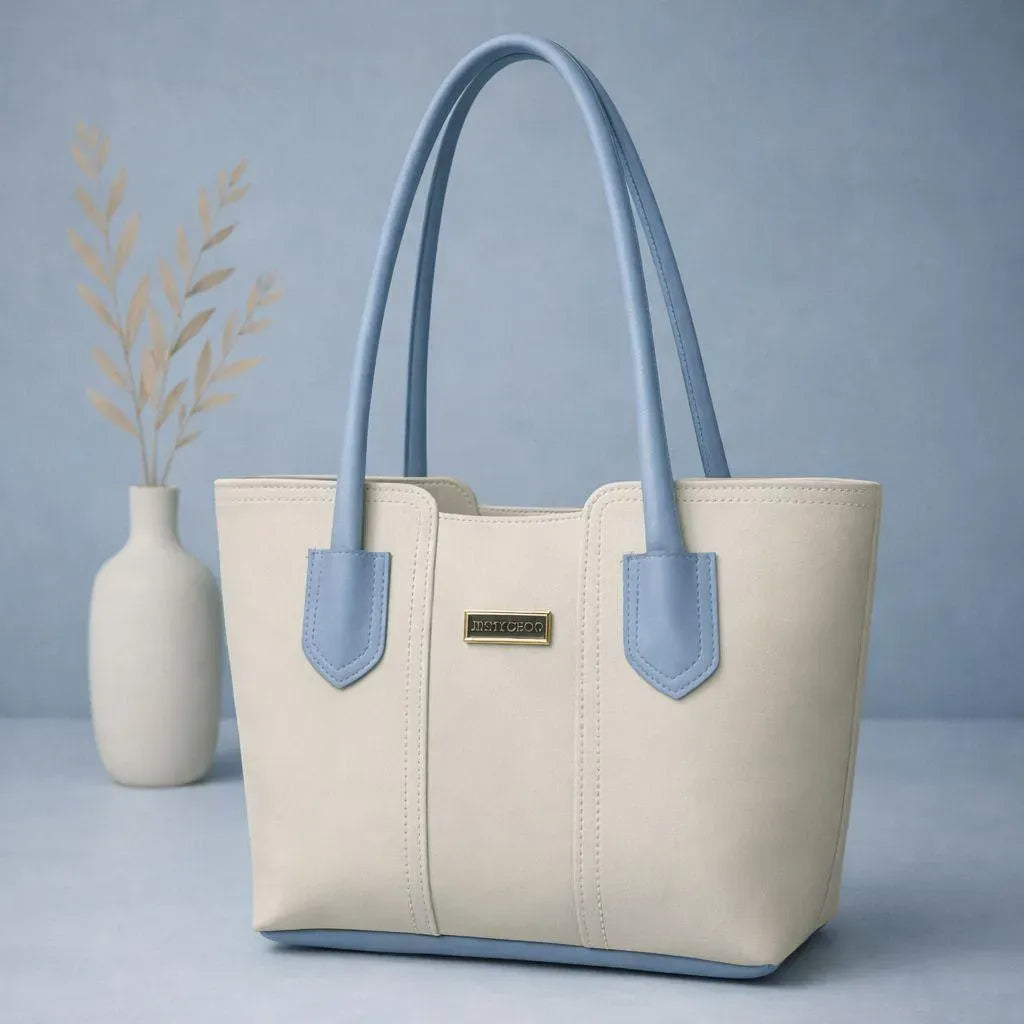 Girls White Leather Top Handle Bag 13x17"