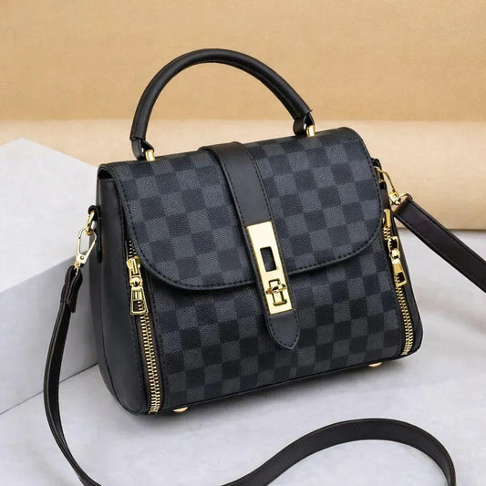 Girls Black Leather Crossbody Bag with Gold Zipper