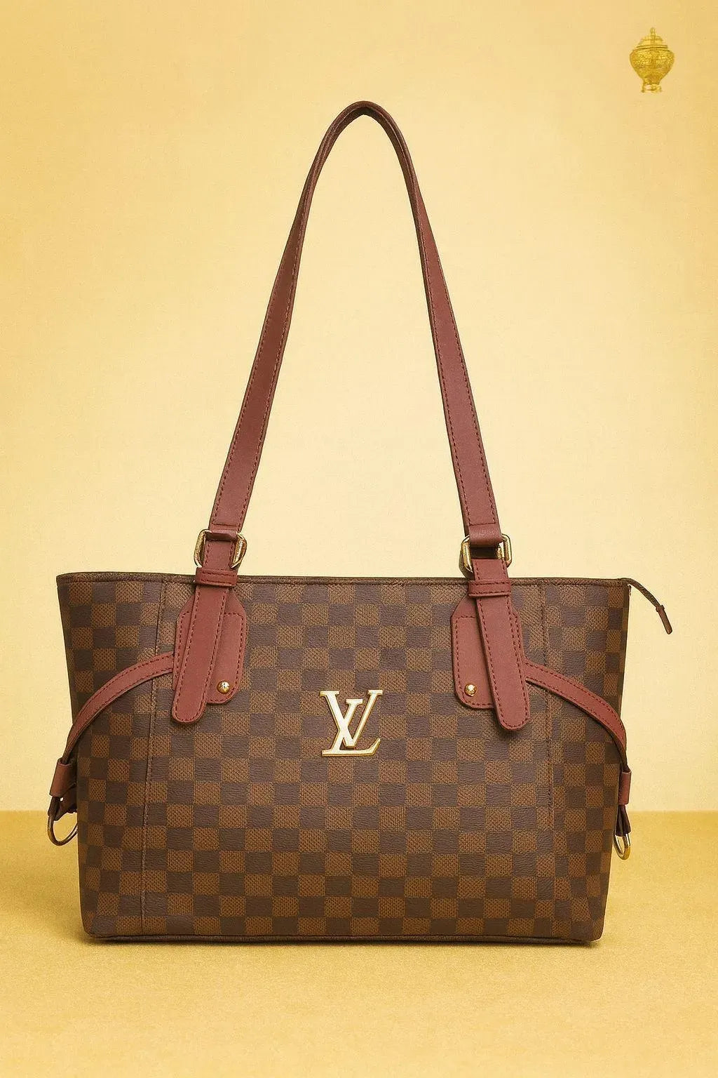 Women's Brown Checkered Shoulder Bag PU Leather 9x14x9 Inch