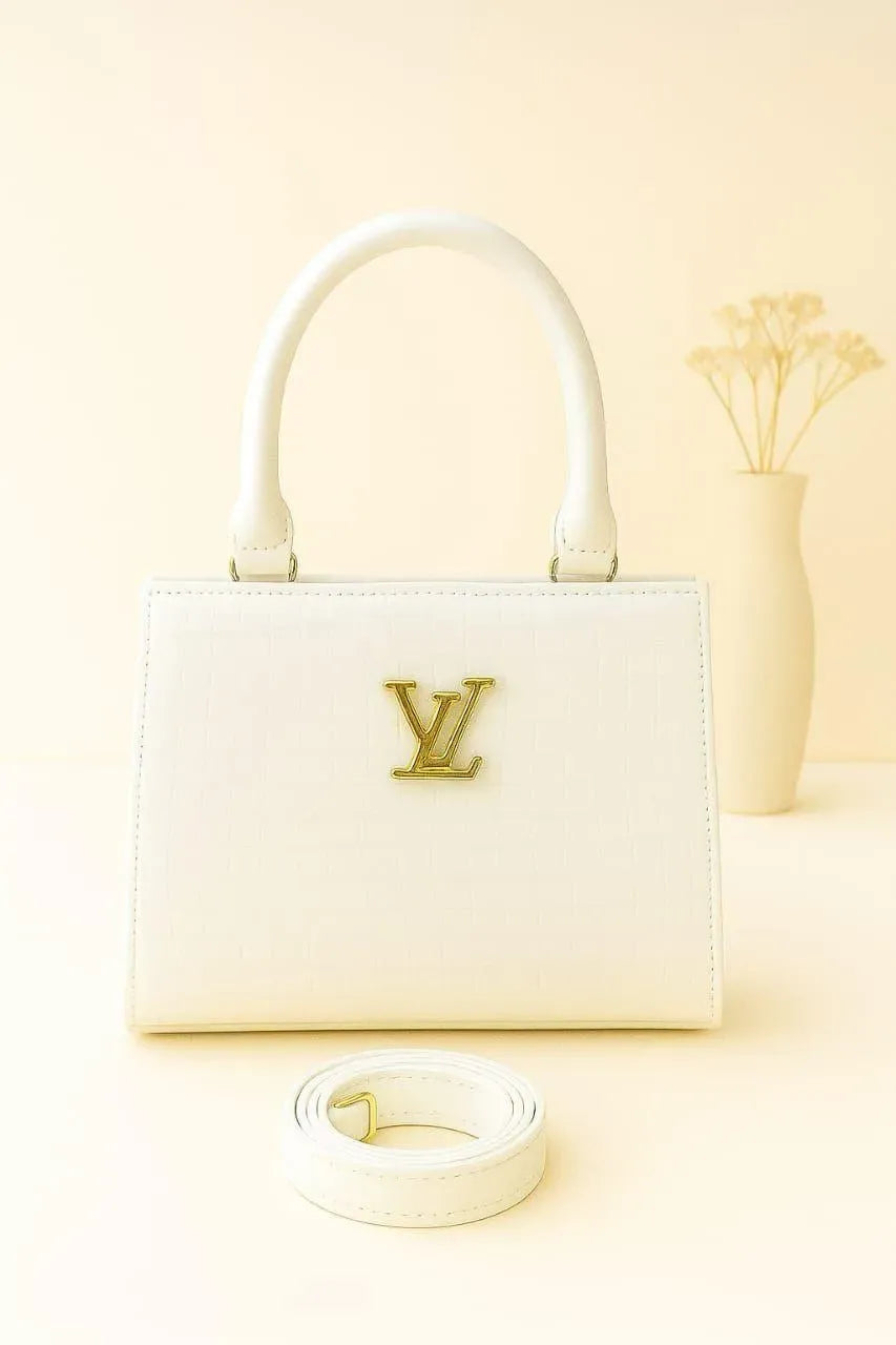 White Women's Croc-Print Shoulder Bag with Gold Logo