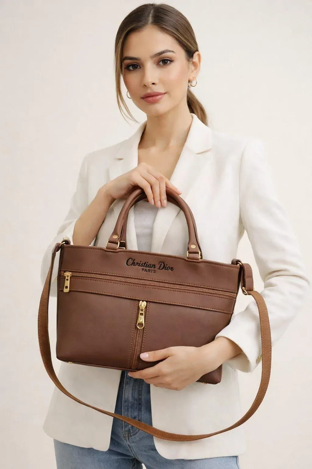 Women's Brown Leather Shoulder Bag 8x12x8 Inches