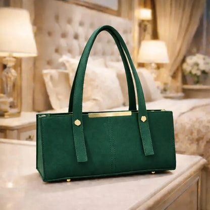 Green Leather Shoulder Bag for Girls, 5x10 Inch