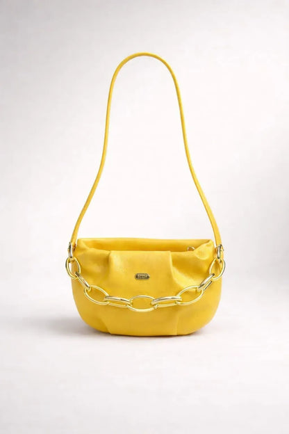 Yellow Leather Mini Shoulder Bag for Girls