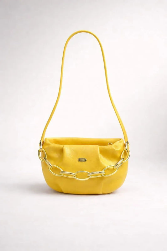 Yellow Leather Mini Shoulder Bag for Girls