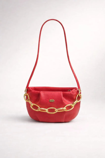 Red Leather Mini Shoulder Bag for Girls