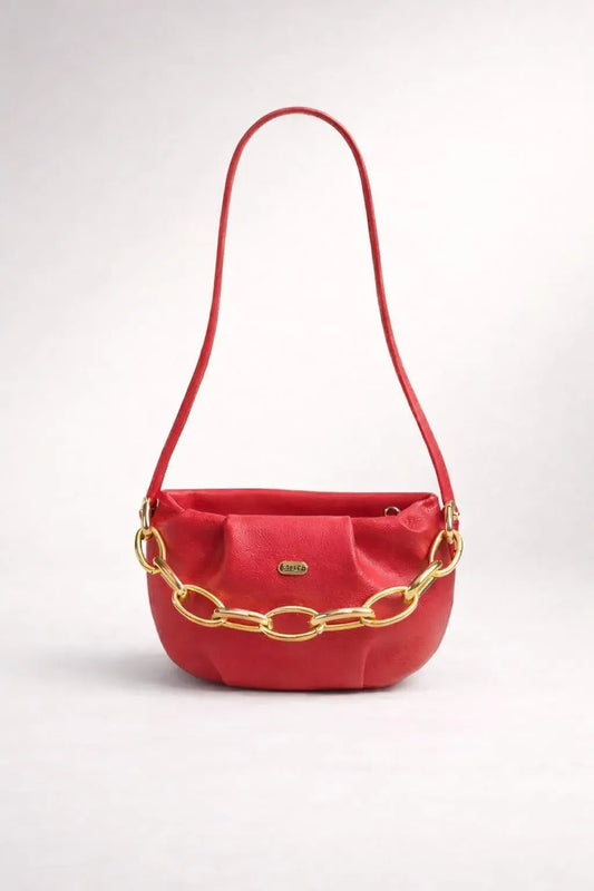 Red Leather Mini Shoulder Bag for Girls