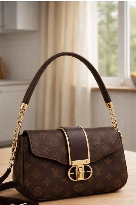 Brown Leather Shoulder Bag for Girls with Chain Strap