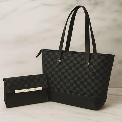 Girls Black Leather Handbag Set 2pcs Top Handle