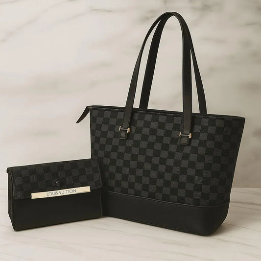 Girls Black Leather Handbag Set 2pcs Top Handle