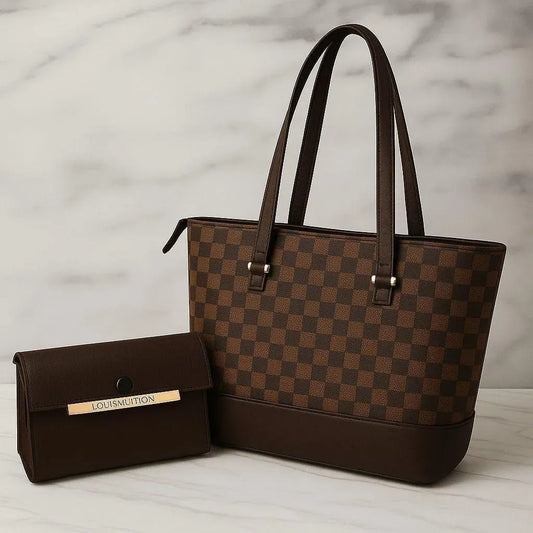 Girls Brown Leather Handbag Set with Crossbody Bag