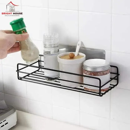 Black Wall Mounted Kitchen Shelf Organizer with Strong Adhesive