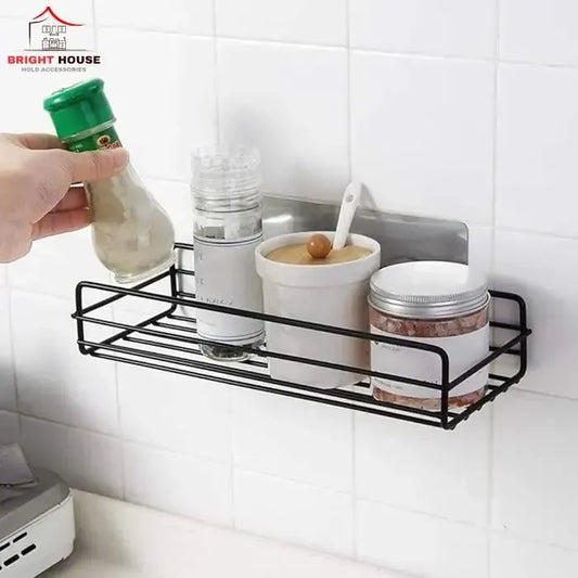 Black Wall Mounted Kitchen Shelf Organizer with Strong Adhesive