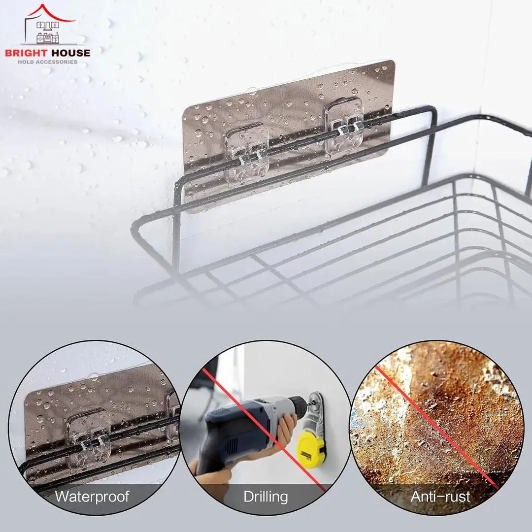 Black Wall Mounted Kitchen Shelf Organizer with Strong Adhesive