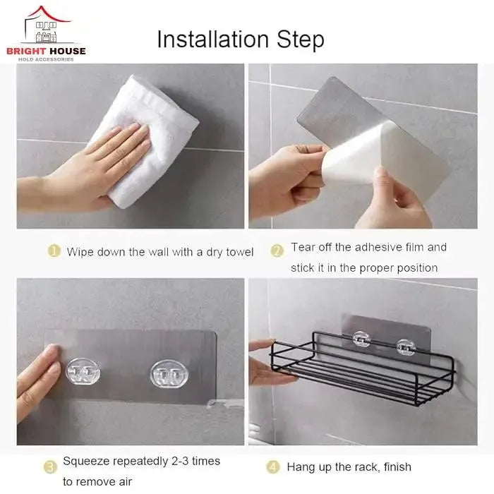 Black Wall Mounted Kitchen Shelf Organizer with Strong Adhesive