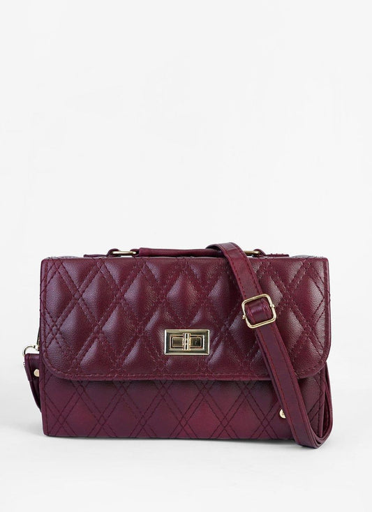 Maroon Quilted PU Leather Shoulder Bag for Women