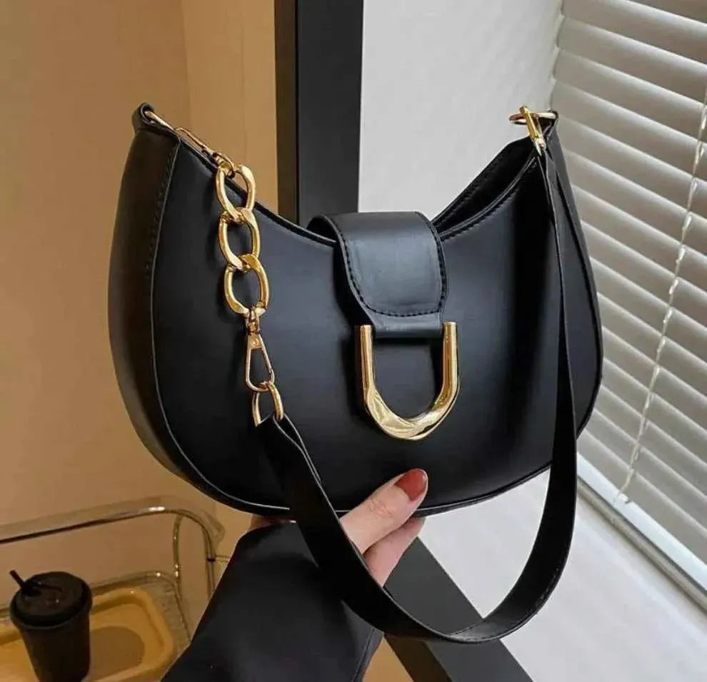 Black PU Leather Chain Strap Handbag for Girls