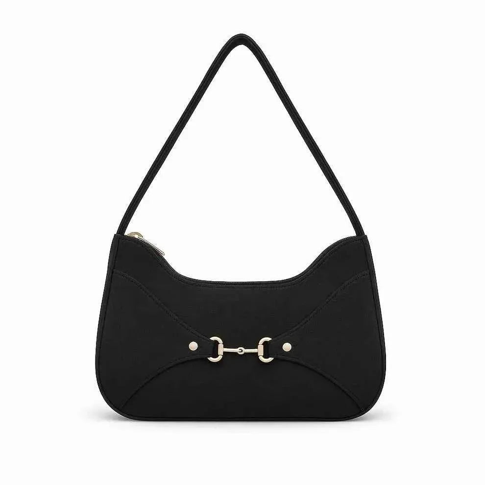 Black PU Leather Girl's Handbag with Horsebit Detail