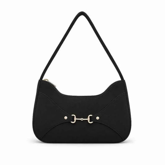 Black PU Leather Girl's Handbag with Horsebit Detail