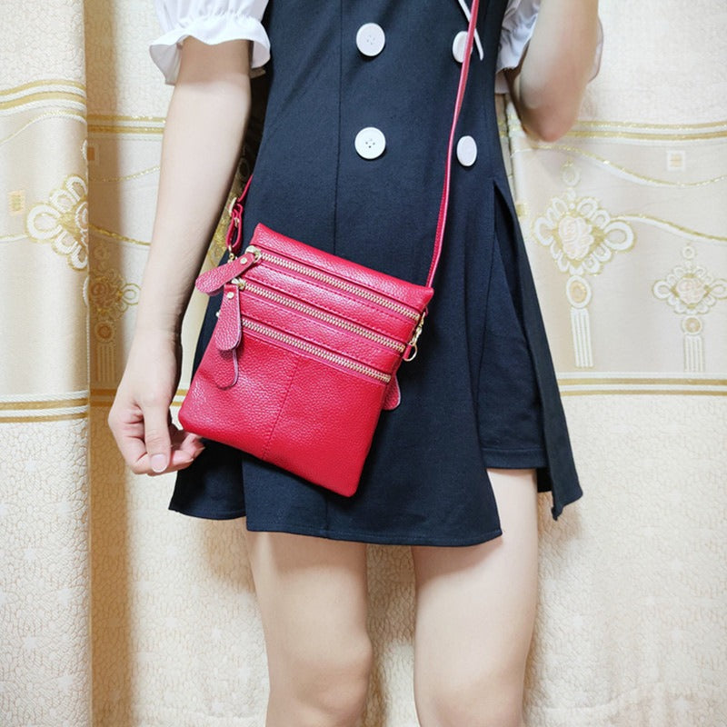 Red Leather Crossbody Bag for Women Daily Use