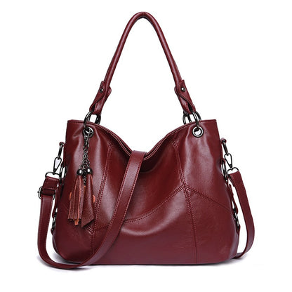 Red Soft Leather Crossbody Handbag with Tassel