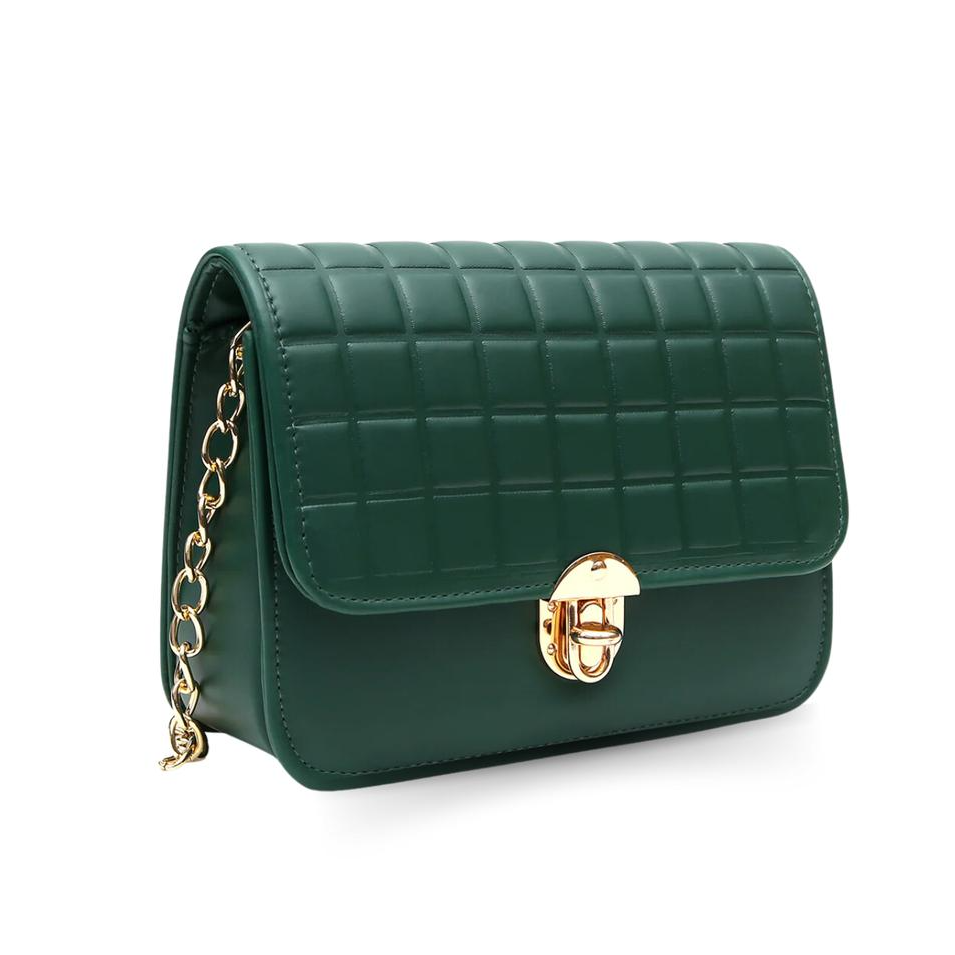 Green Quilted Chain Crossbody Bag for Girls