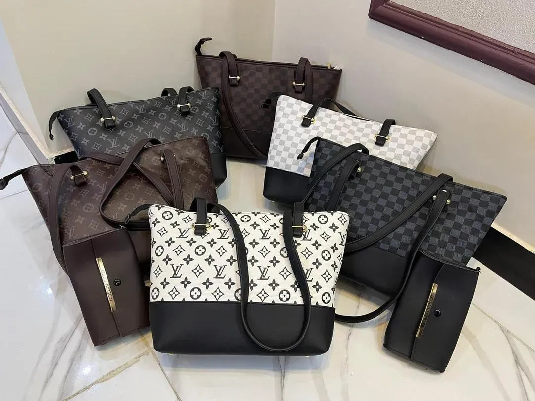 Girls Black Leather Handbag Set 2pcs Top Handle
