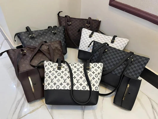 Girls Black Leather Handbag Set 2pcs Top Handle