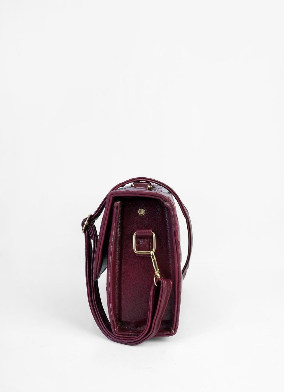 Maroon Quilted PU Leather Shoulder Bag for Women