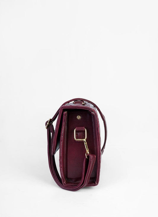 Maroon Quilted PU Leather Shoulder Bag for Women