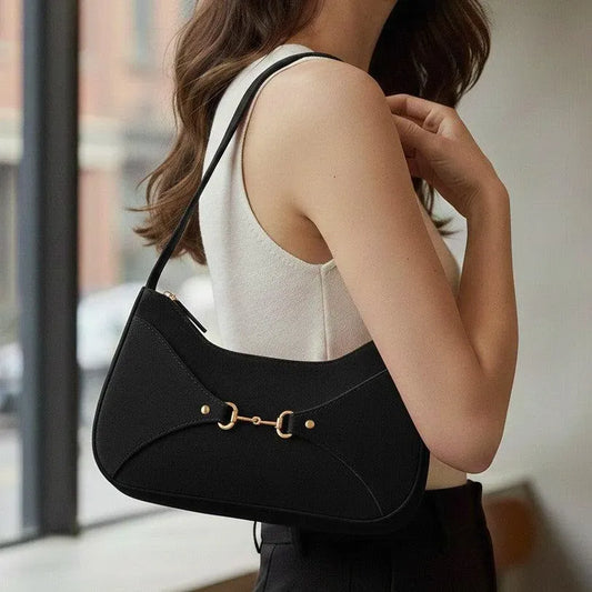 Black PU Leather Girl's Handbag with Horsebit Detail