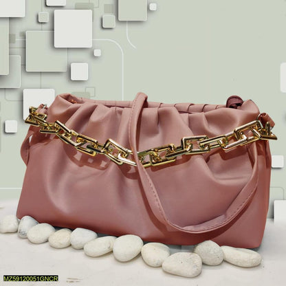Women's Pink PU Leather Chain Strap Handbag 13x9"