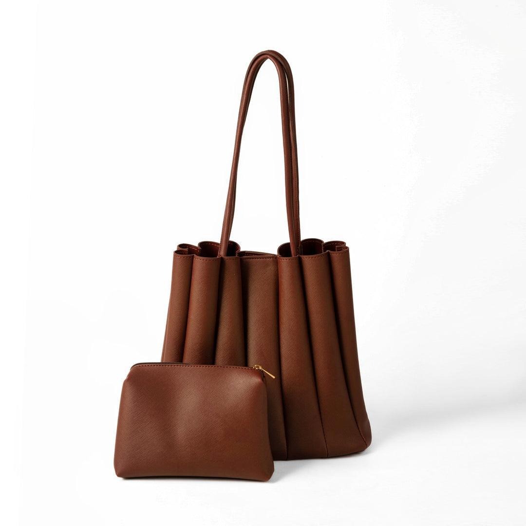 Brown Textured PU Leather Women's Tote Bag with Top Handle