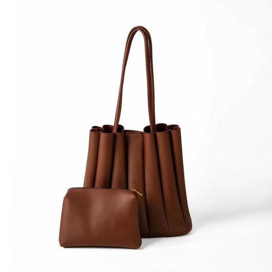 Brown Textured PU Leather Women's Tote Bag with Top Handle
