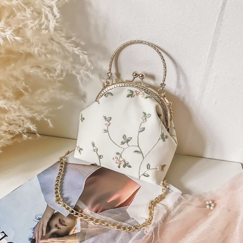 White Floral Embroidered Crossbody Bag for Women
