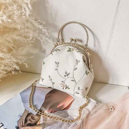 White Floral Embroidered Crossbody Bag for Women