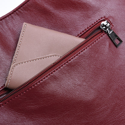 Red Soft Leather Crossbody Handbag with Tassel
