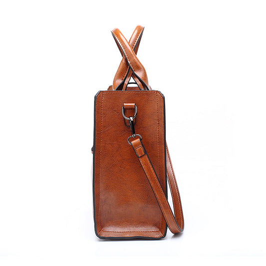 Retro Oil Wax Leather Tote Bag for Women
