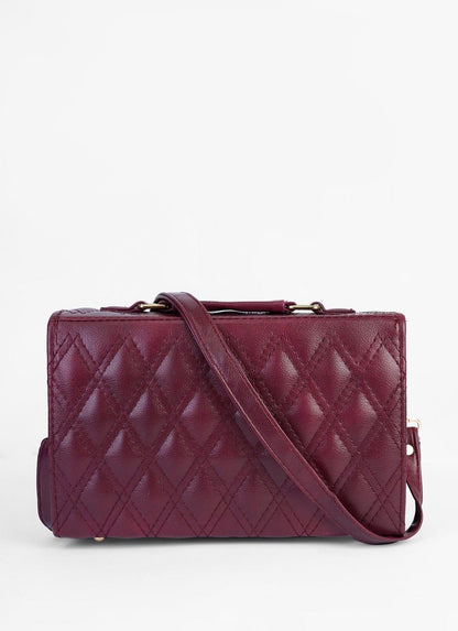 Maroon Quilted PU Leather Shoulder Bag for Women