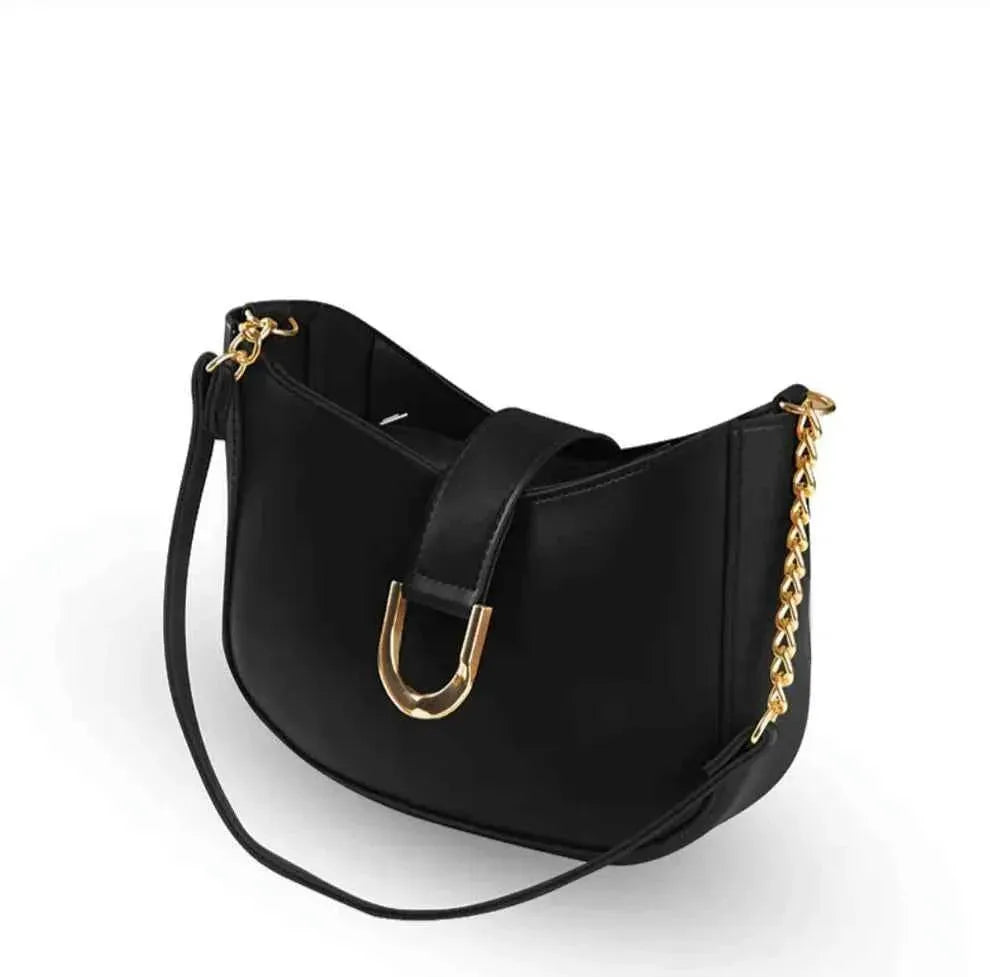 Black PU Leather Chain Strap Handbag for Girls