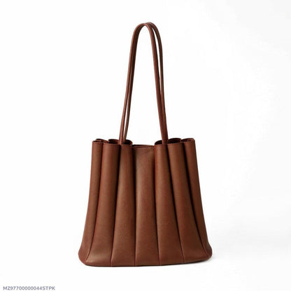Brown Textured PU Leather Women's Tote Bag with Top Handle