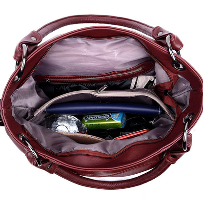 Red Soft Leather Crossbody Handbag with Tassel