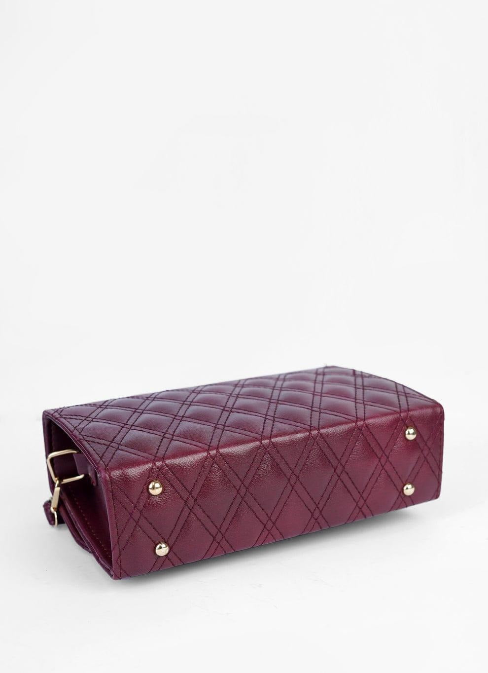 Maroon Quilted PU Leather Shoulder Bag for Women